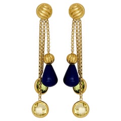 David Yurman 18-Karat-Gelbgold-Ohrringe mit mehreren Steinen, drei Strängen und Quasten
