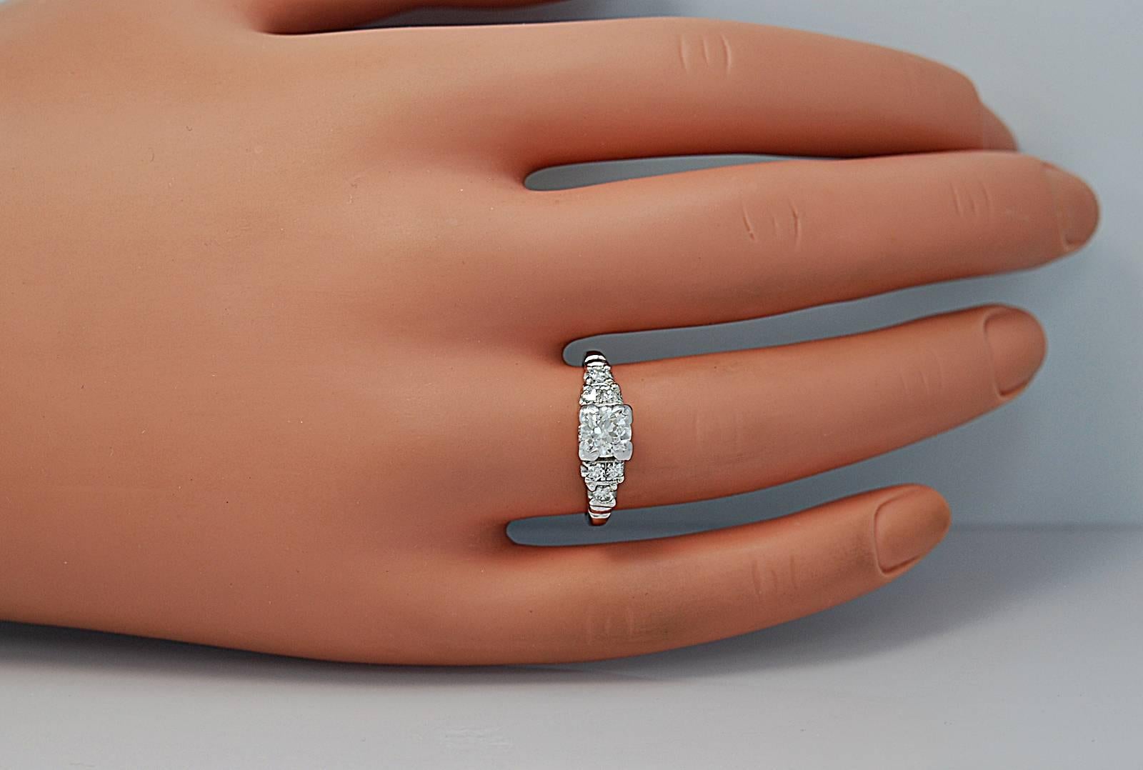 Art Deco .71 Carat Diamond Platinum Engagement Ring  In Excellent Condition For Sale In Tampa, FL