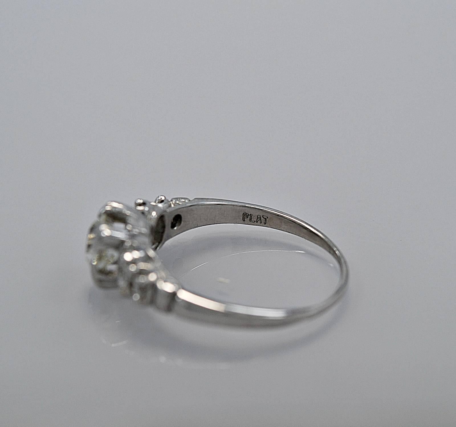 Old European Cut Art Deco .71 Carat Diamond Platinum Engagement Ring  For Sale