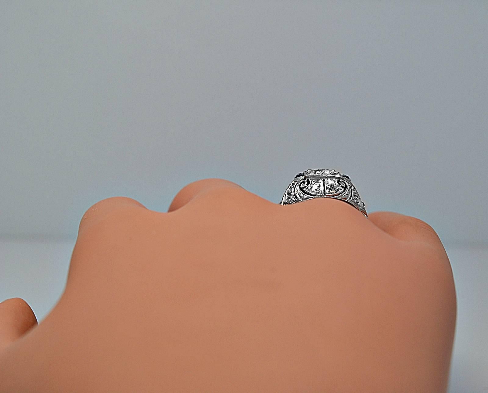 Art Deco .90 Carat Diamond Platinum Engagement Ring  1