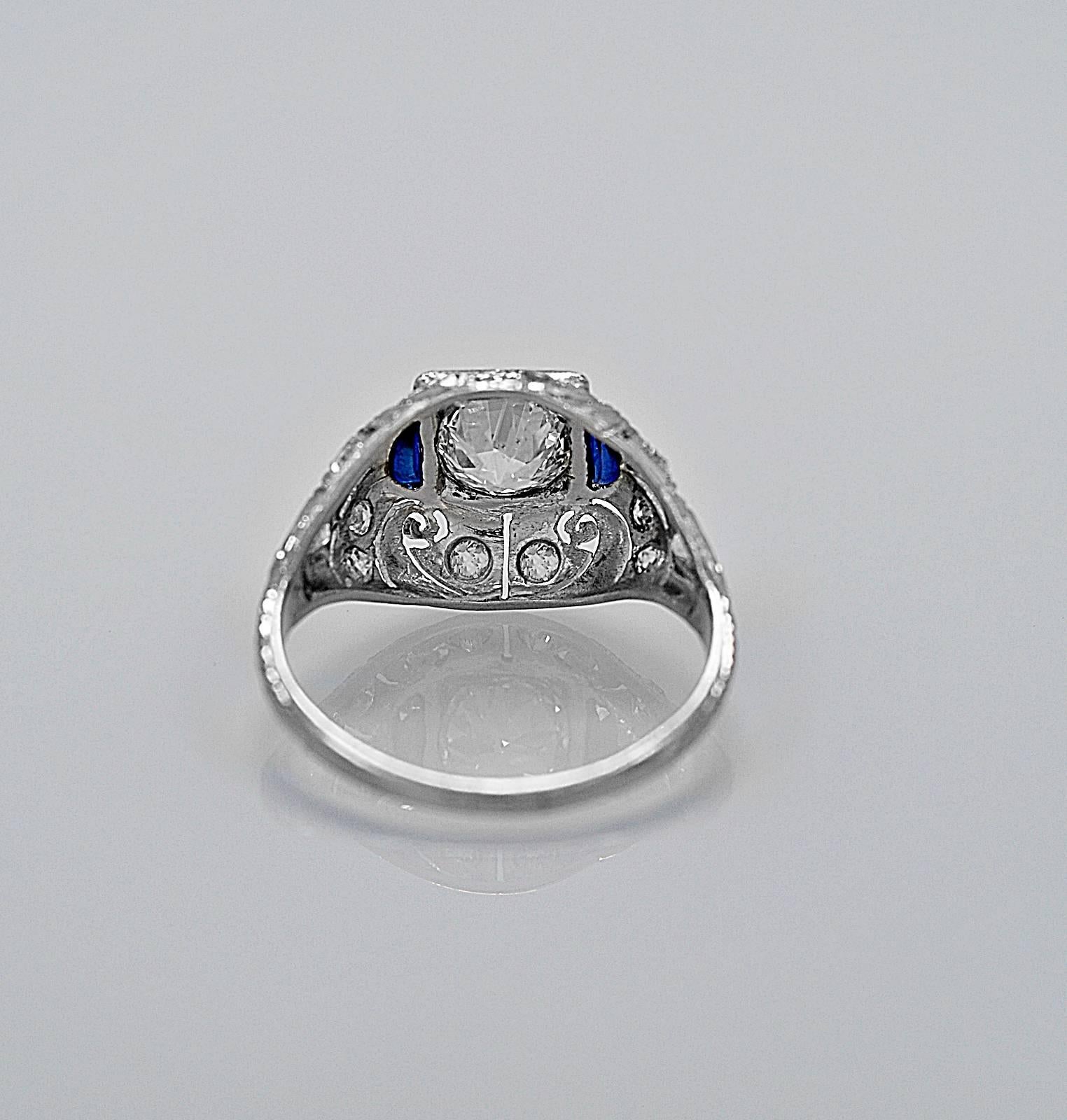 Old European Cut Art Deco .90 Carat Diamond Platinum Engagement Ring 