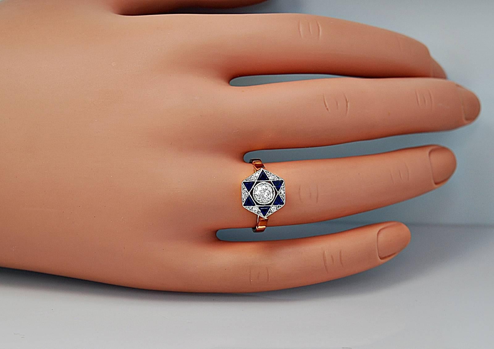 1920er Jahre Saphir Diamant Platin Gold Verlobungsring im Zustand „Hervorragend“ in Tampa, FL