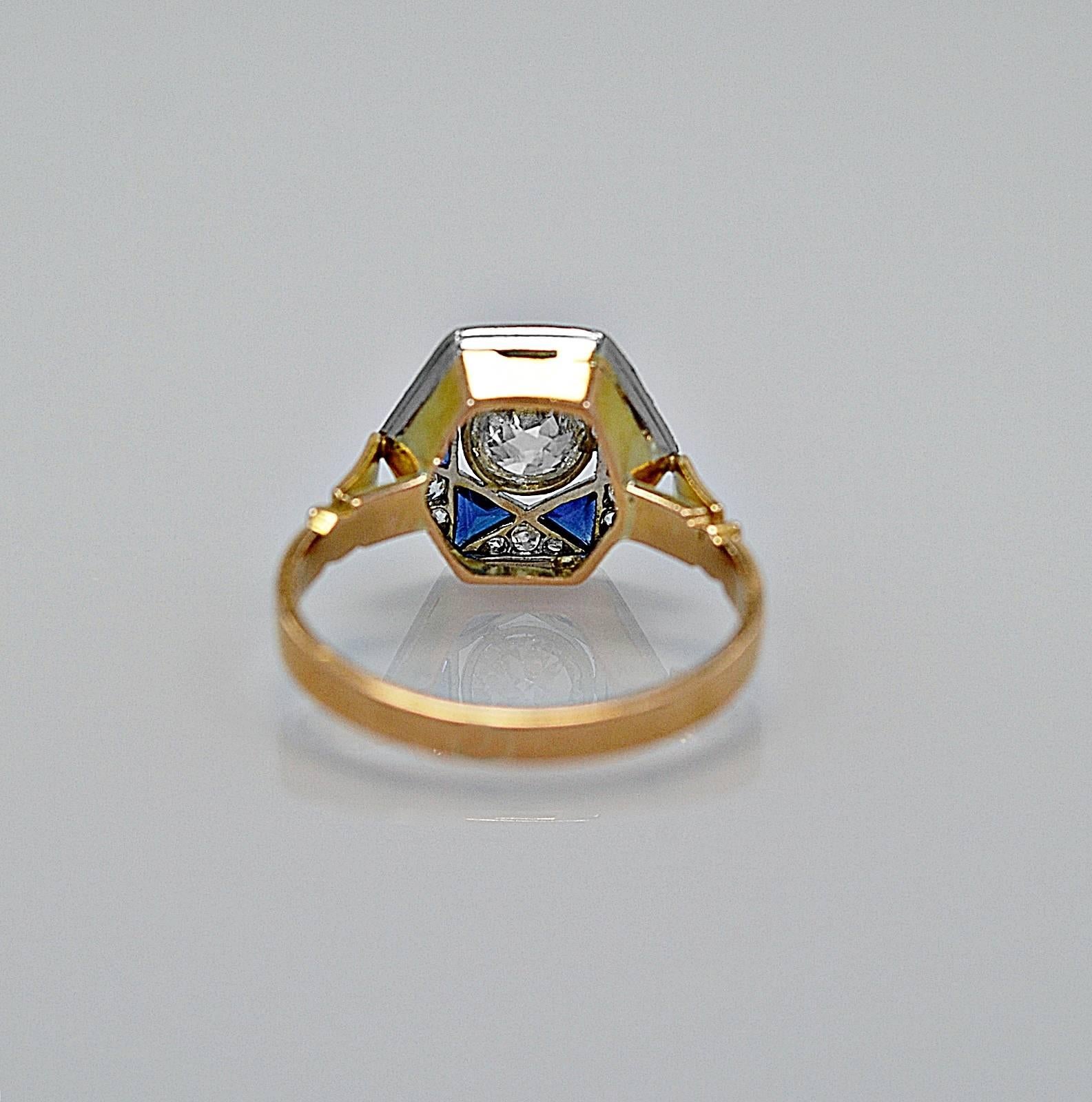 1920er Jahre Saphir Diamant Platin Gold Verlobungsring (Art déco)