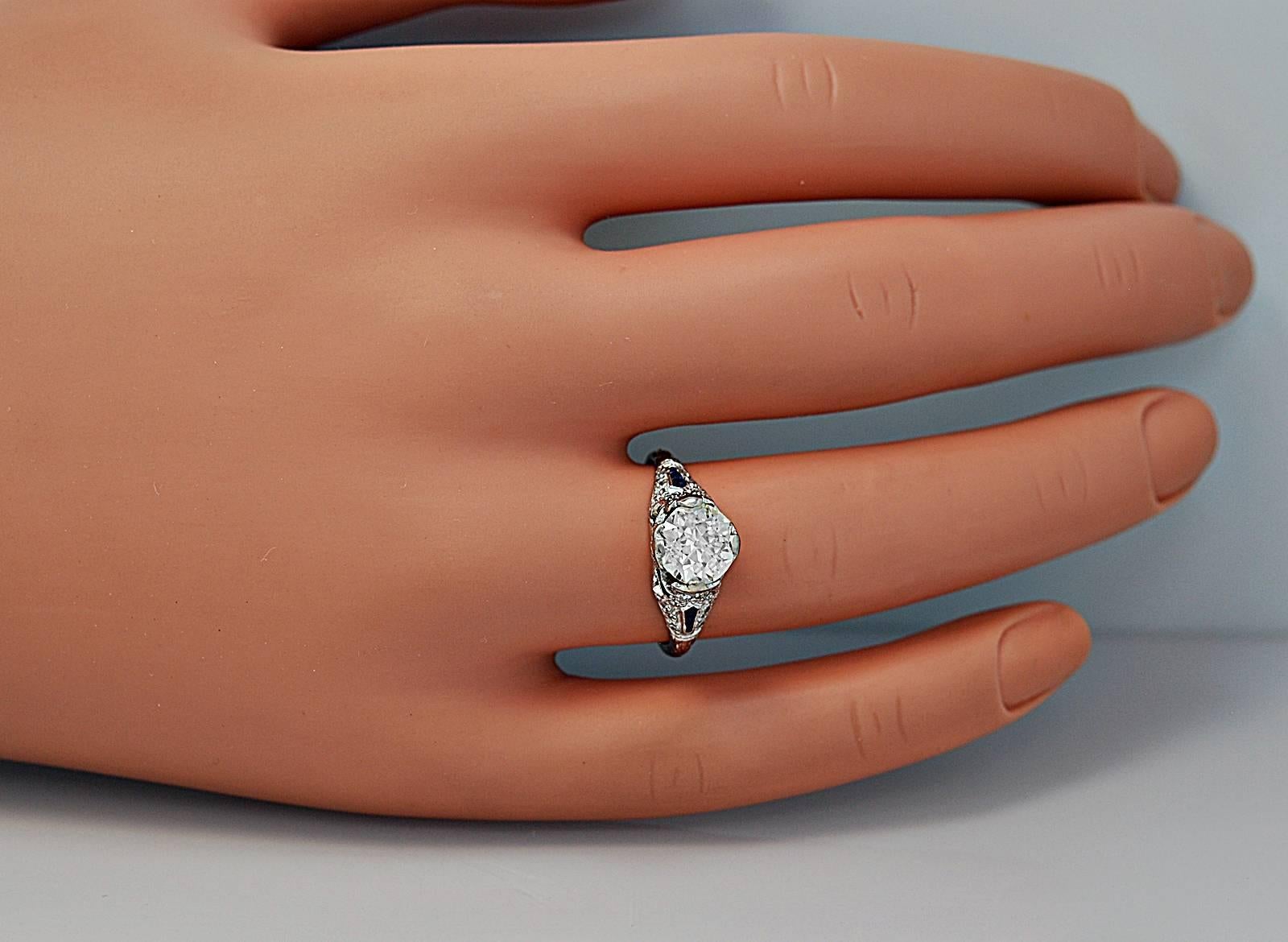 Women's or Men's Sapphire 1.54 Carat Diamond Platinum Engagement Ring