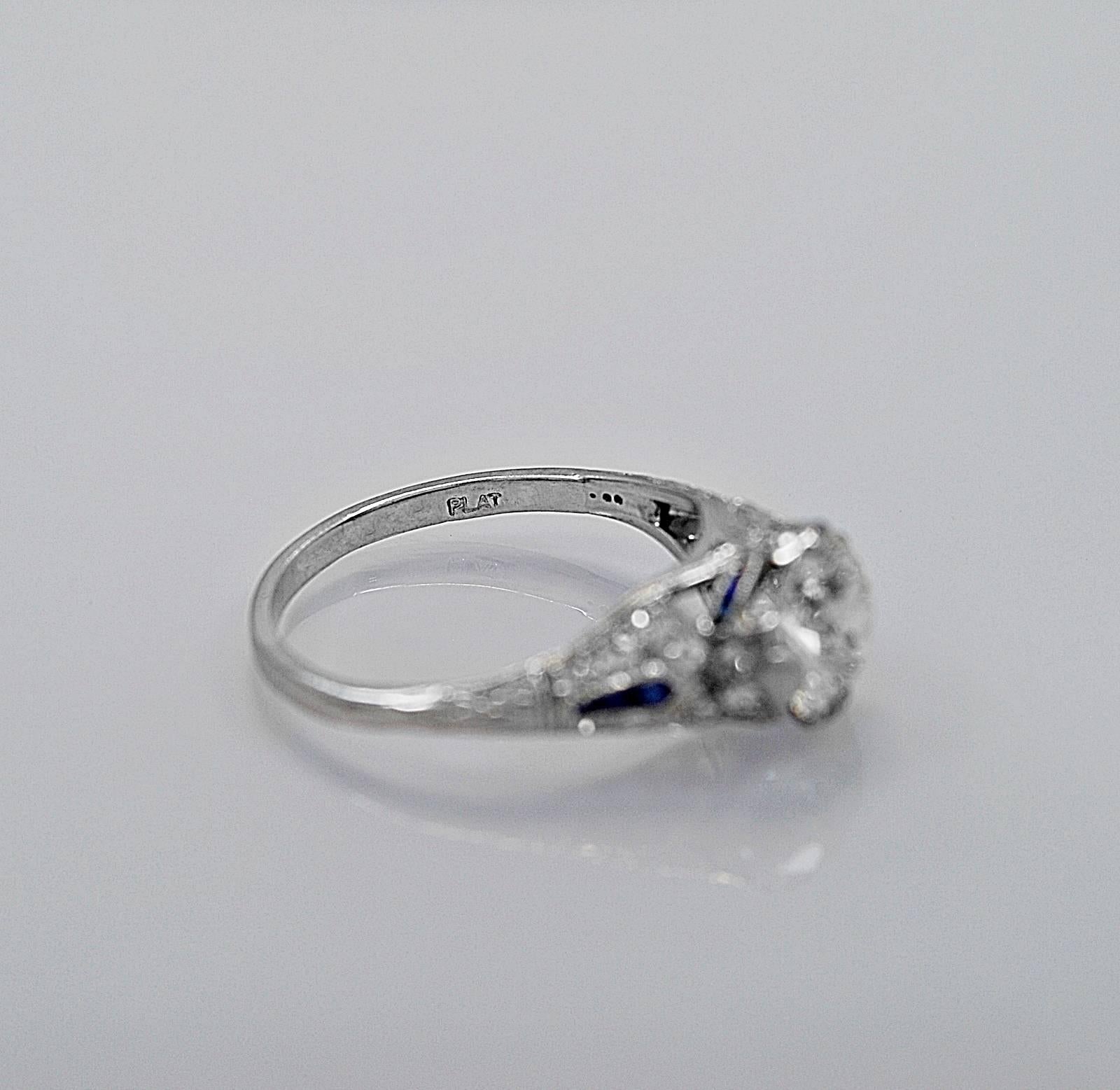 Sapphire 1.54 Carat Diamond Platinum Engagement Ring In Excellent Condition In Tampa, FL