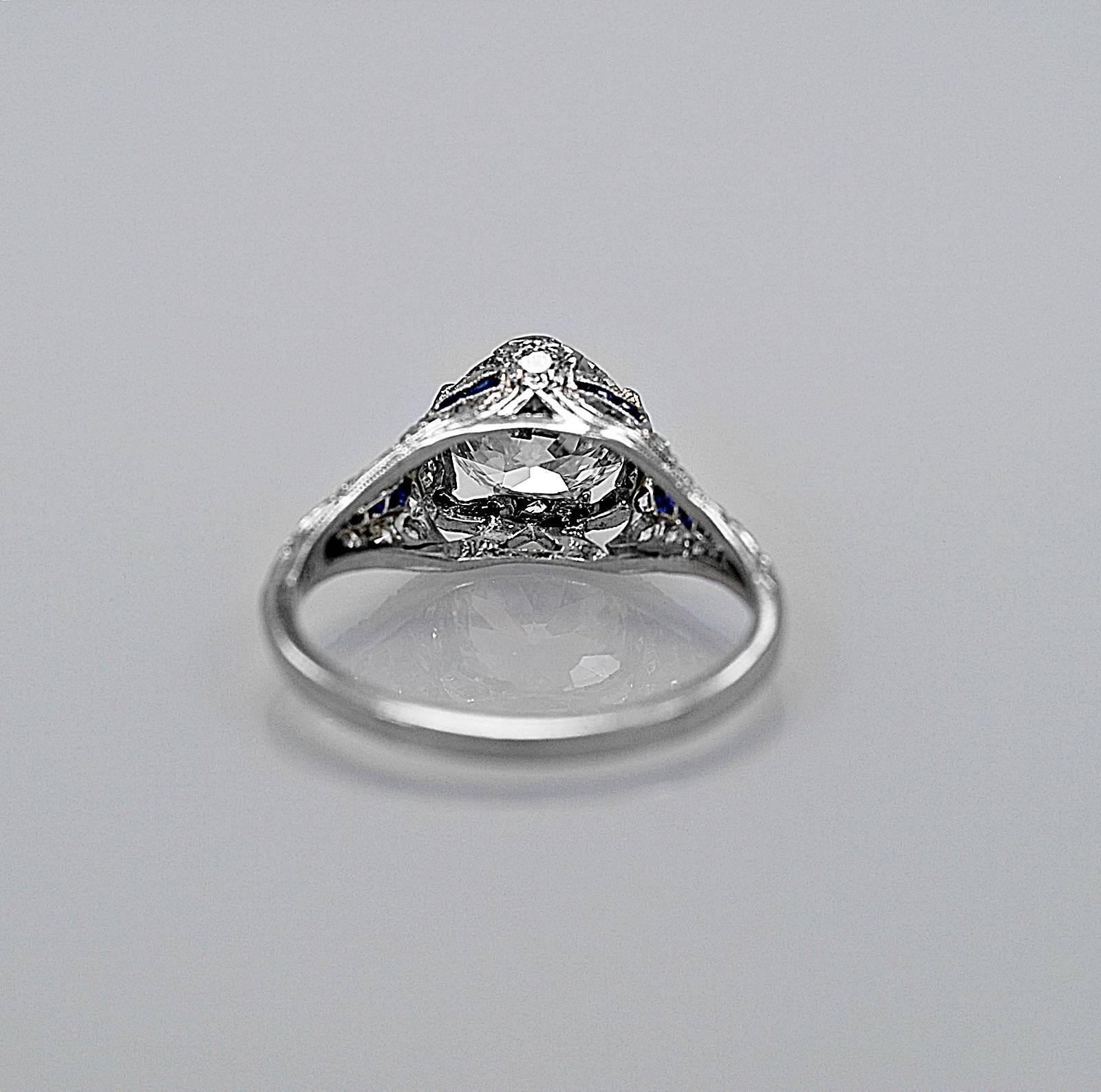 Art Deco Sapphire 1.54 Carat Diamond Platinum Engagement Ring
