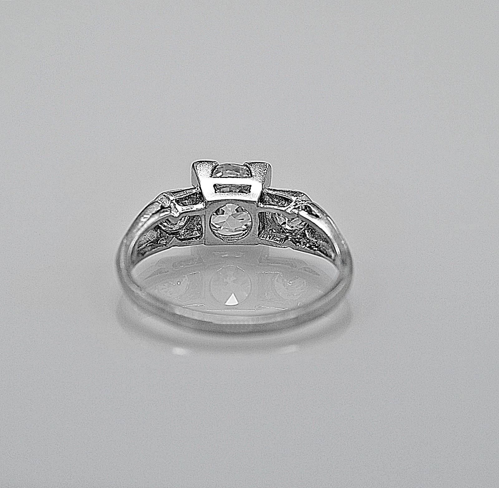 Old European Cut Art Deco 1.02 Carat Diamond Platinum 3 Stone Ring For Sale