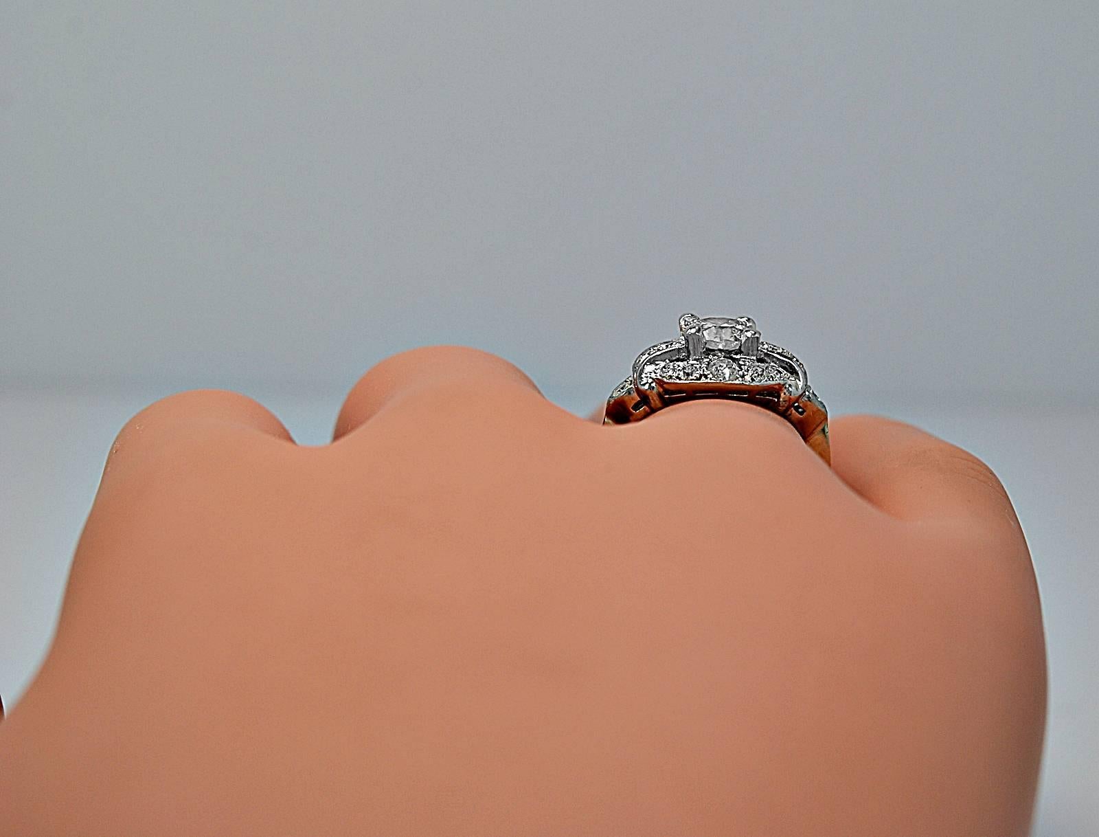 Women's or Men's Art Deco .77 Carat Diamond Gold Engagement Ring  For Sale