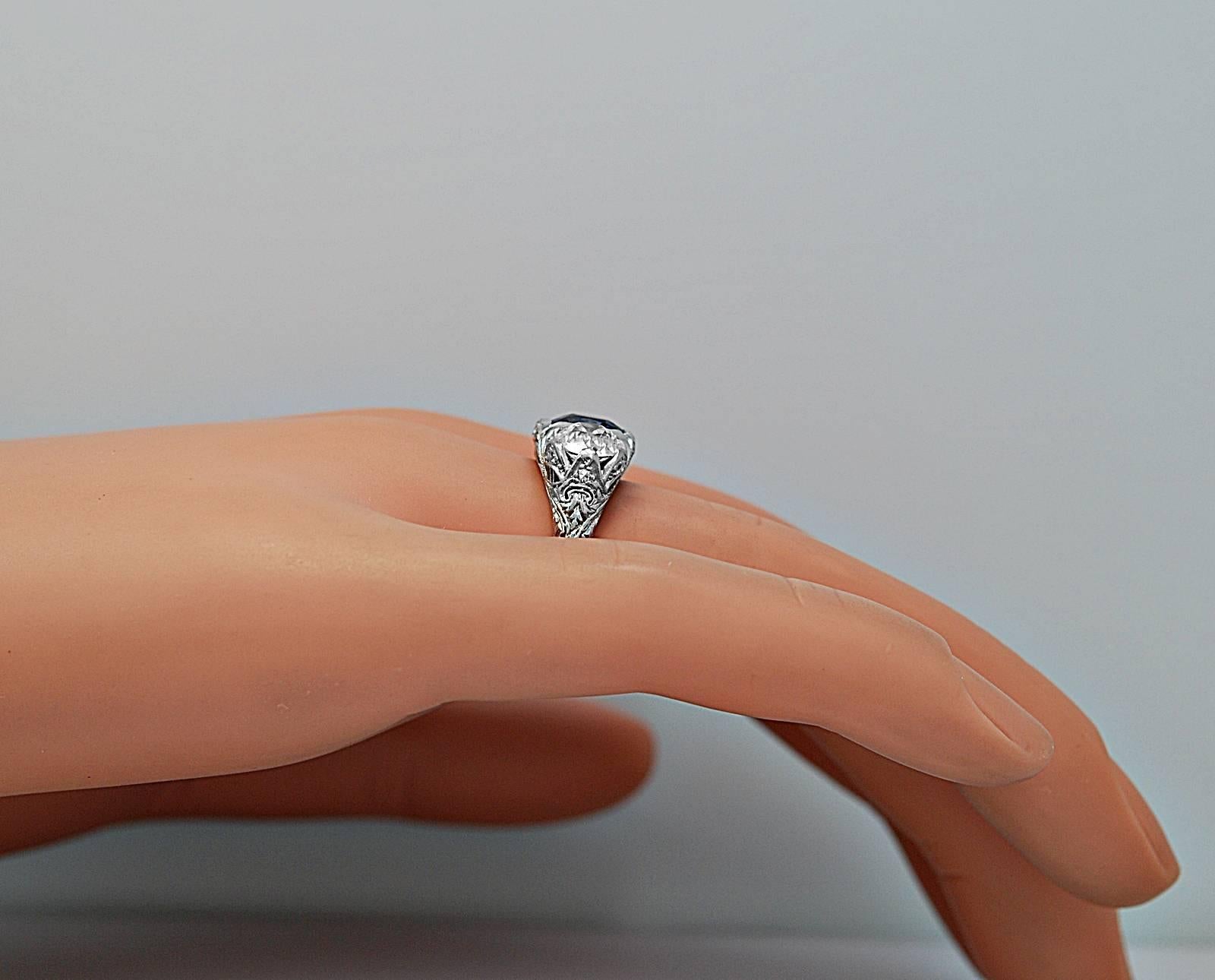 Women's or Men's 1.25 Carat Sapphire Diamond Platinum 3 Stone Engagement Ring