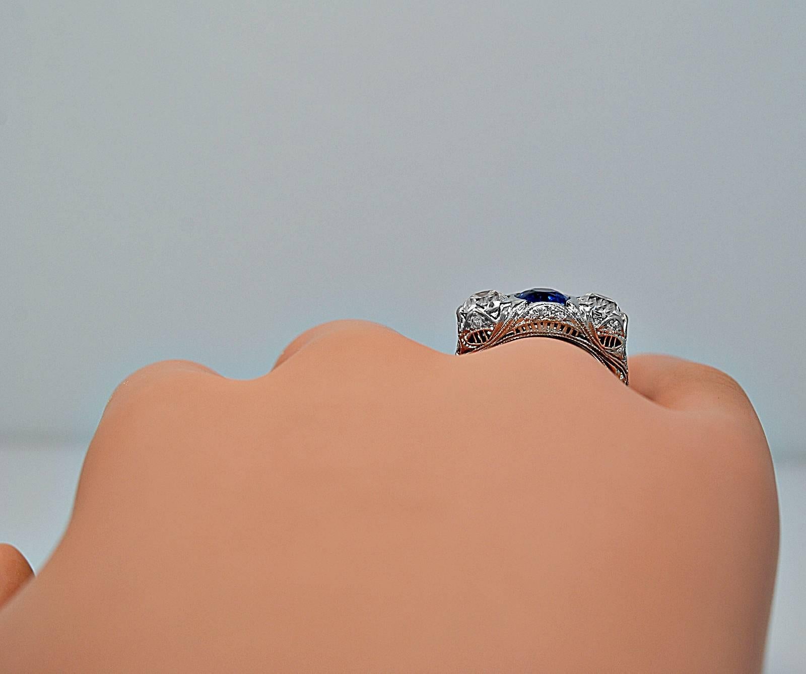 1.25 Carat Sapphire Diamond Platinum 3 Stone Engagement Ring 1