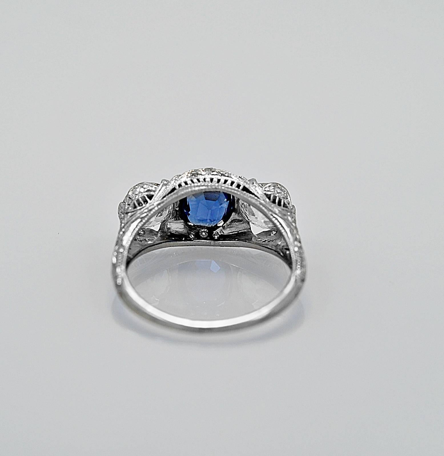 Art Deco 1.25 Carat Sapphire Diamond Platinum 3 Stone Engagement Ring