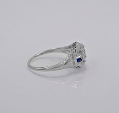 Antique .64 Carat GIA Cert Diamond Sapphire Gold Engagement Ring