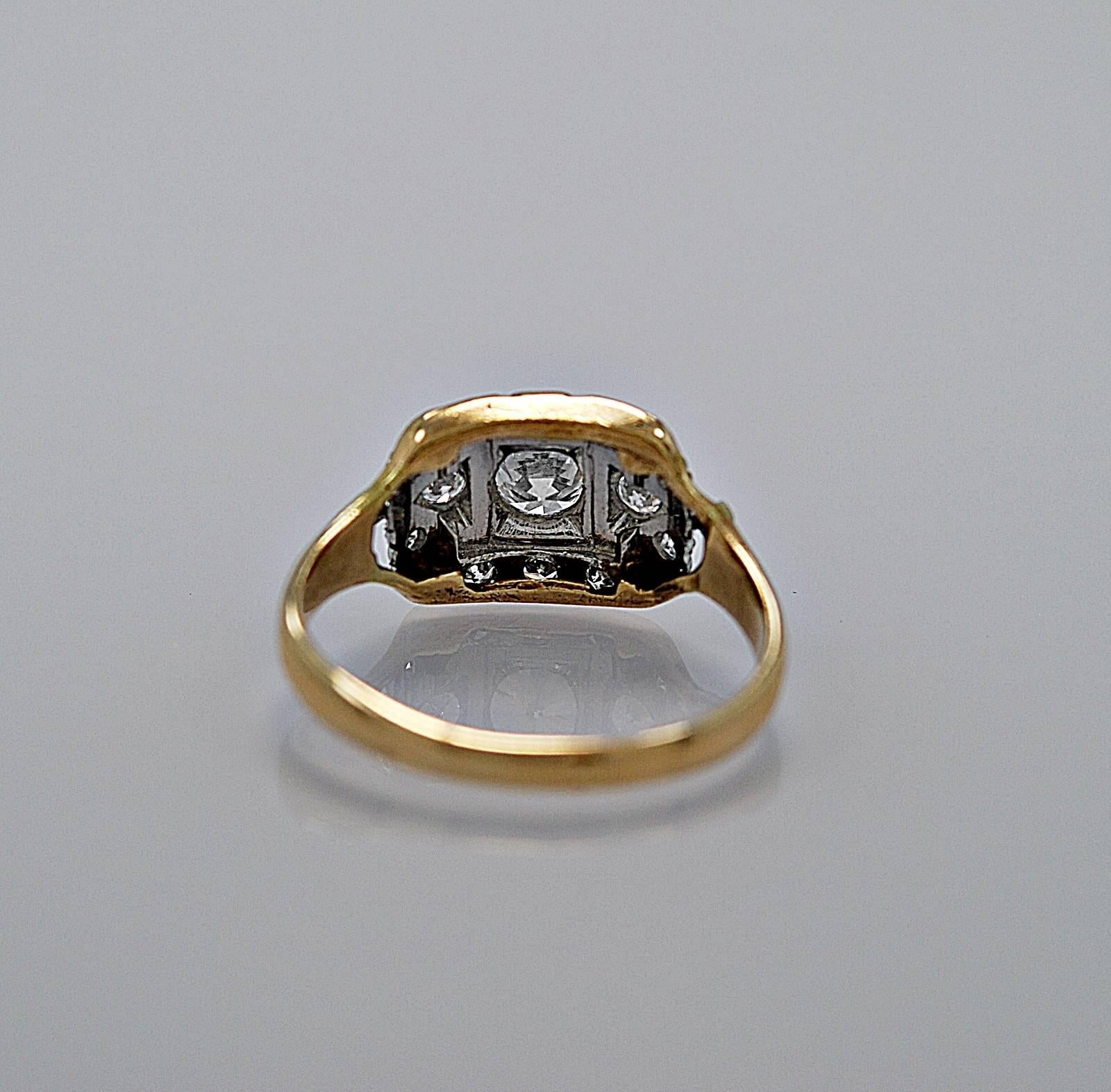 Old European Cut Art Deco .40 Carat Diamond Gold Platinum Engagement Ring For Sale