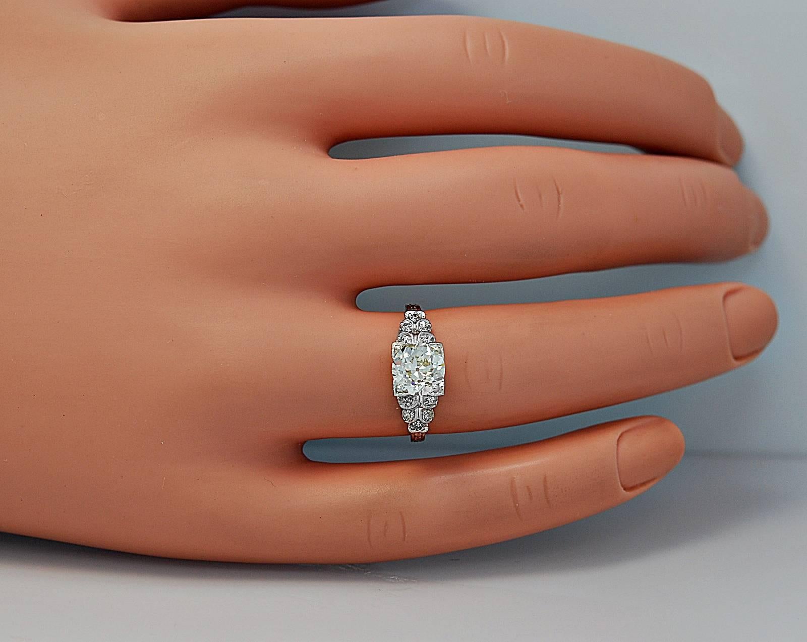 Art Deco 1.35 Carat Diamond Platinum Engagement Ring In Excellent Condition In Tampa, FL
