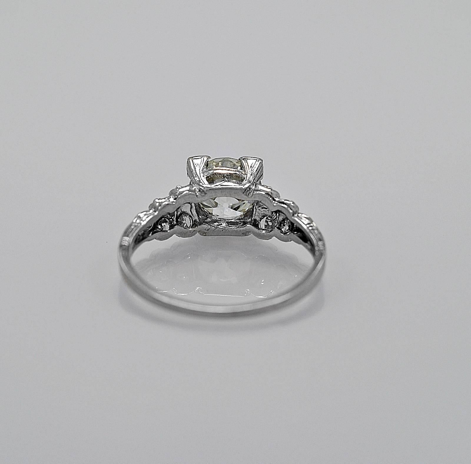 Old European Cut Art Deco 1.35 Carat Diamond Platinum Engagement Ring