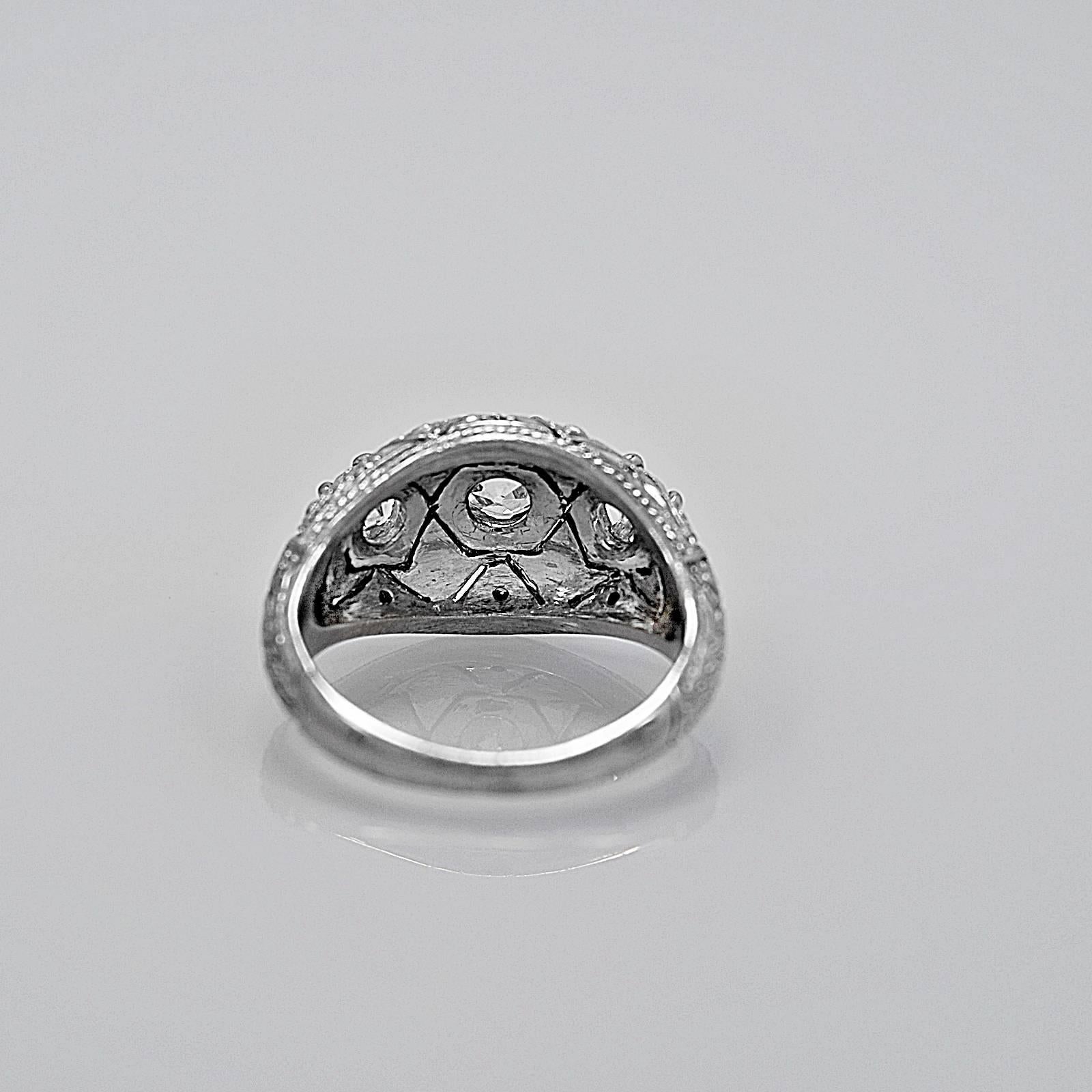Art Deco Antique .64 Carat 3 Stone Diamond Gold Ring  For Sale