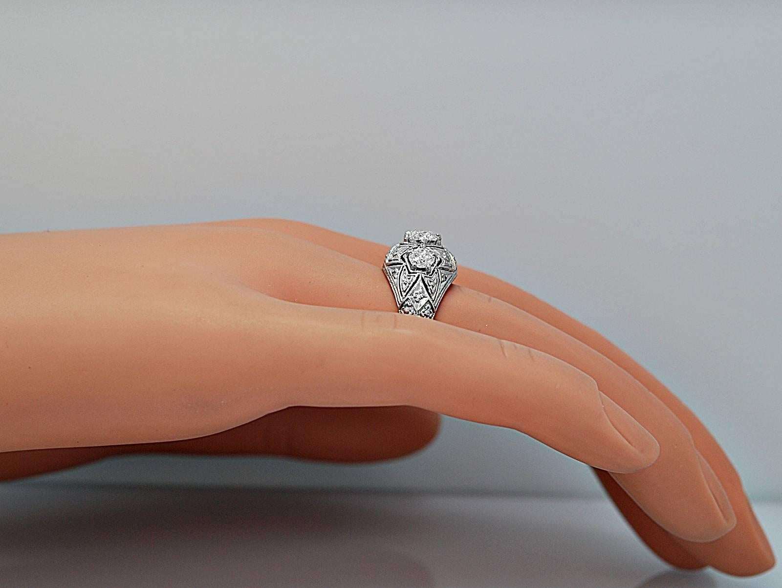 Women's or Men's Antique .64 Carat 3 Stone Diamond Gold Ring  For Sale