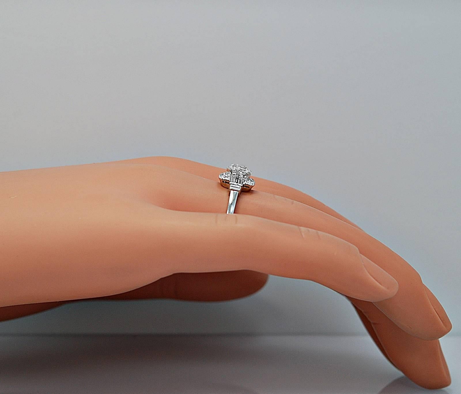 Art Deco 1.10 Carat Diamond Platinum Engagement Ring  1