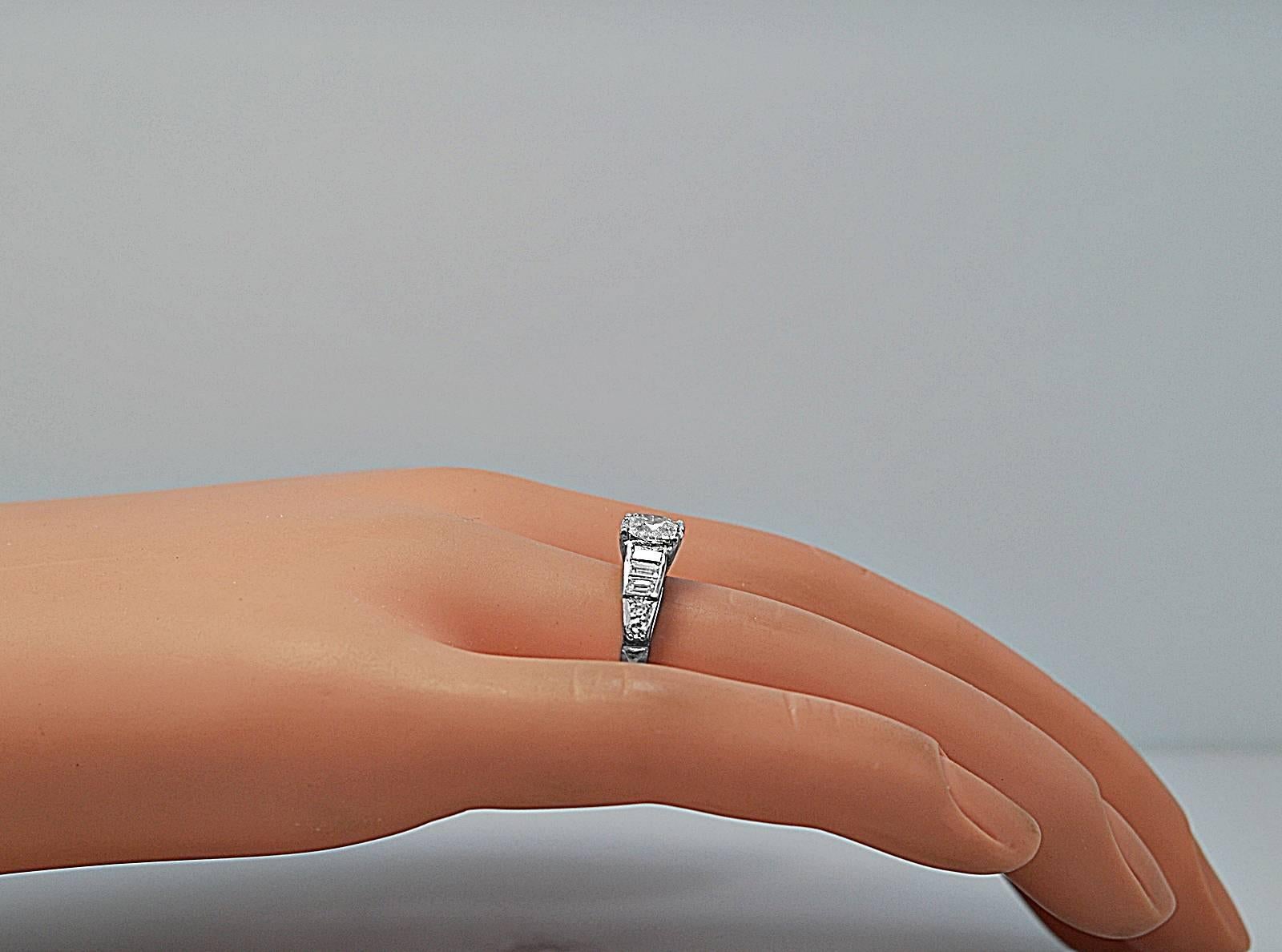 Art Deco .80 Carat Diamond Platinum Engagement Ring 1