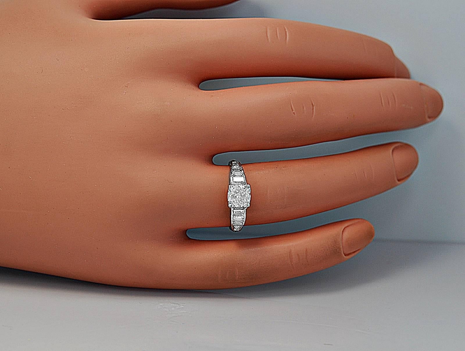 Women's or Men's Art Deco .80 Carat Diamond Platinum Engagement Ring