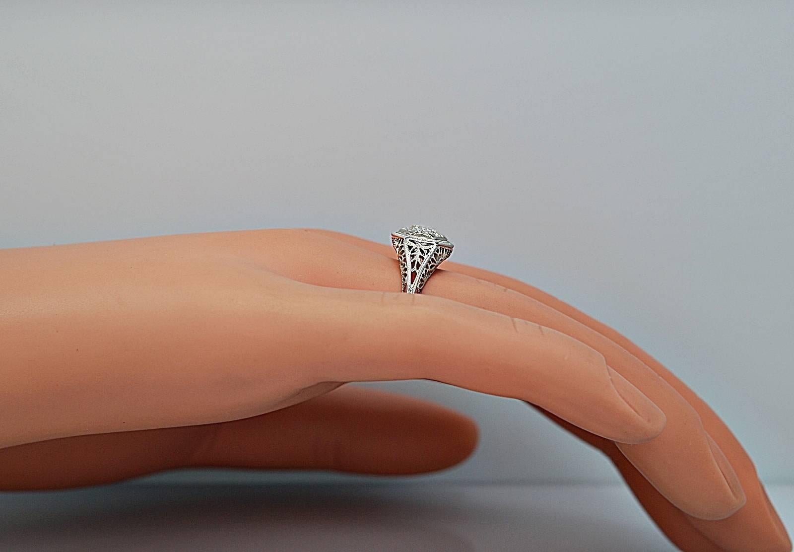 Women's or Men's Art Deco .70 Carat Diamond Gold Engagement Ring