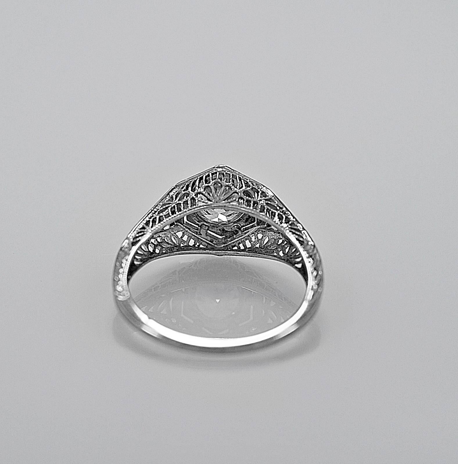 Old European Cut Art Deco .70 Carat Diamond Gold Engagement Ring