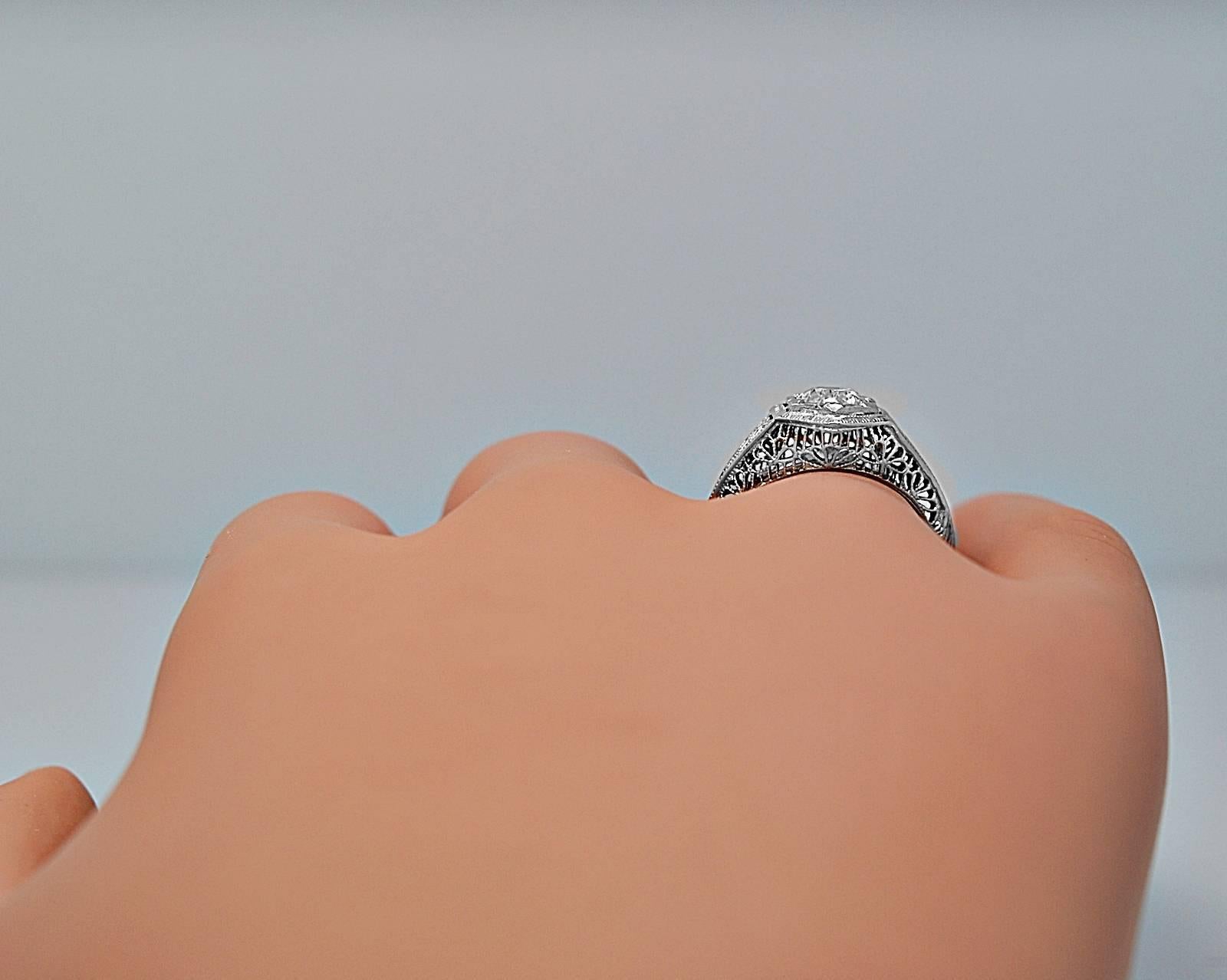 Art Deco .70 Carat Diamond Gold Engagement Ring 1