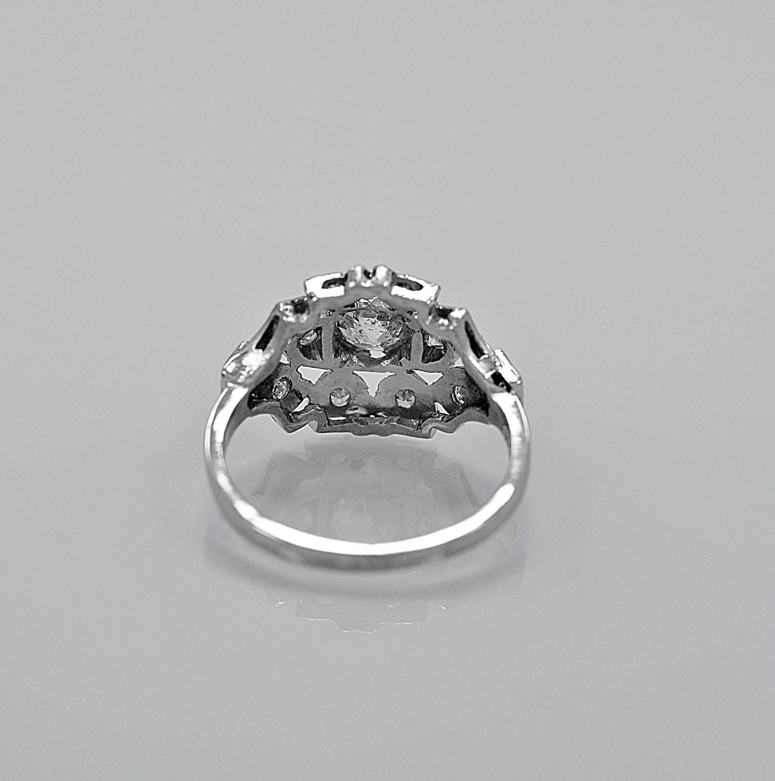 Old European Cut Art Deco .55 Carat Diamond Platinum Engagement Ring For Sale