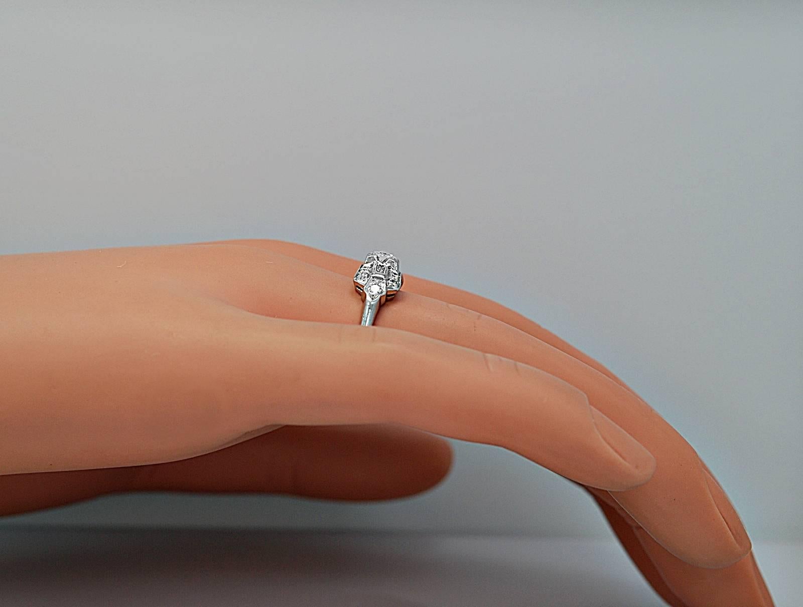 Women's or Men's Art Deco .33 Carat Diamond Platinum Engagement Ring 