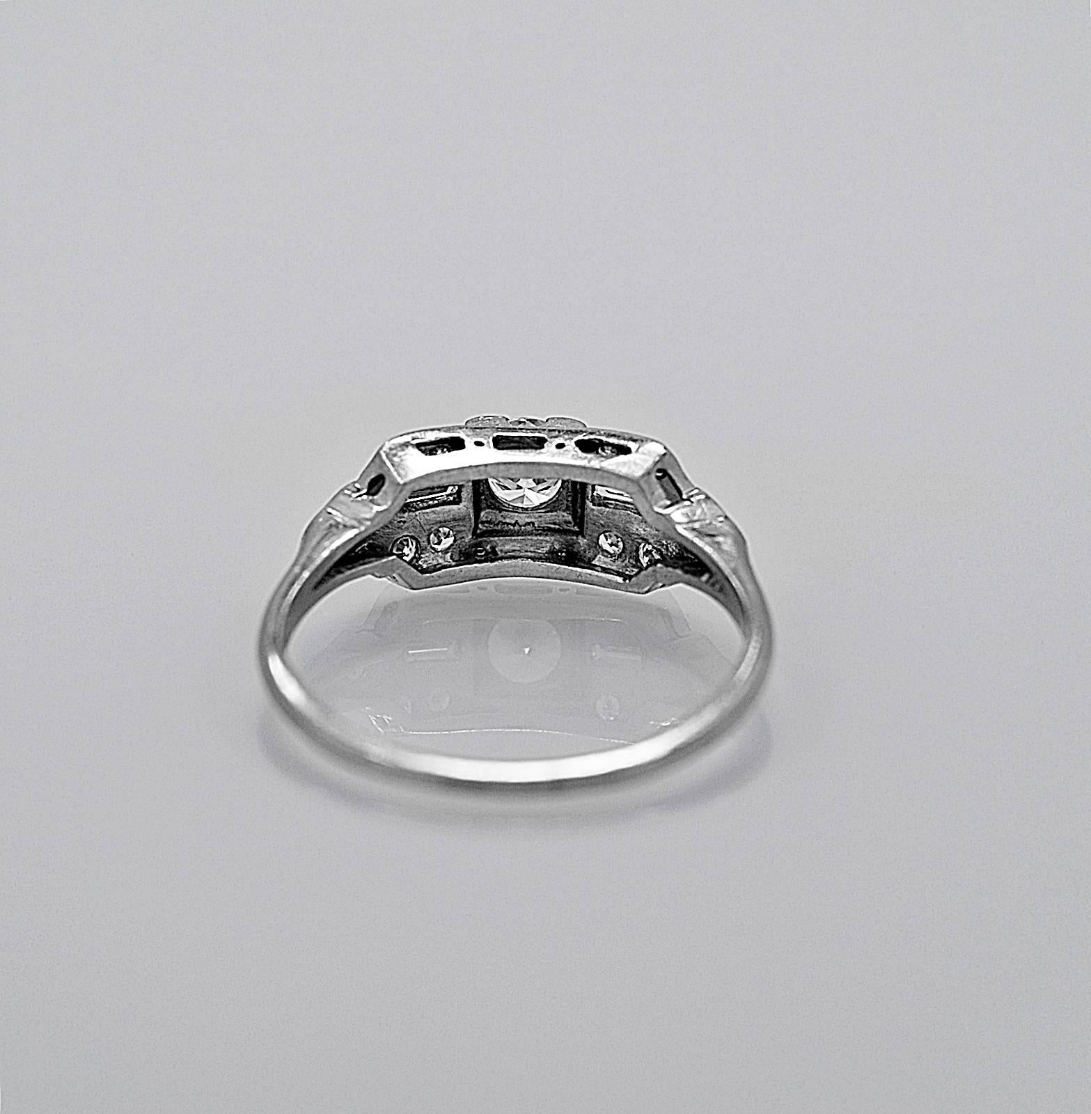 Baguette Cut Art Deco .33 Carat Diamond Platinum Engagement Ring 
