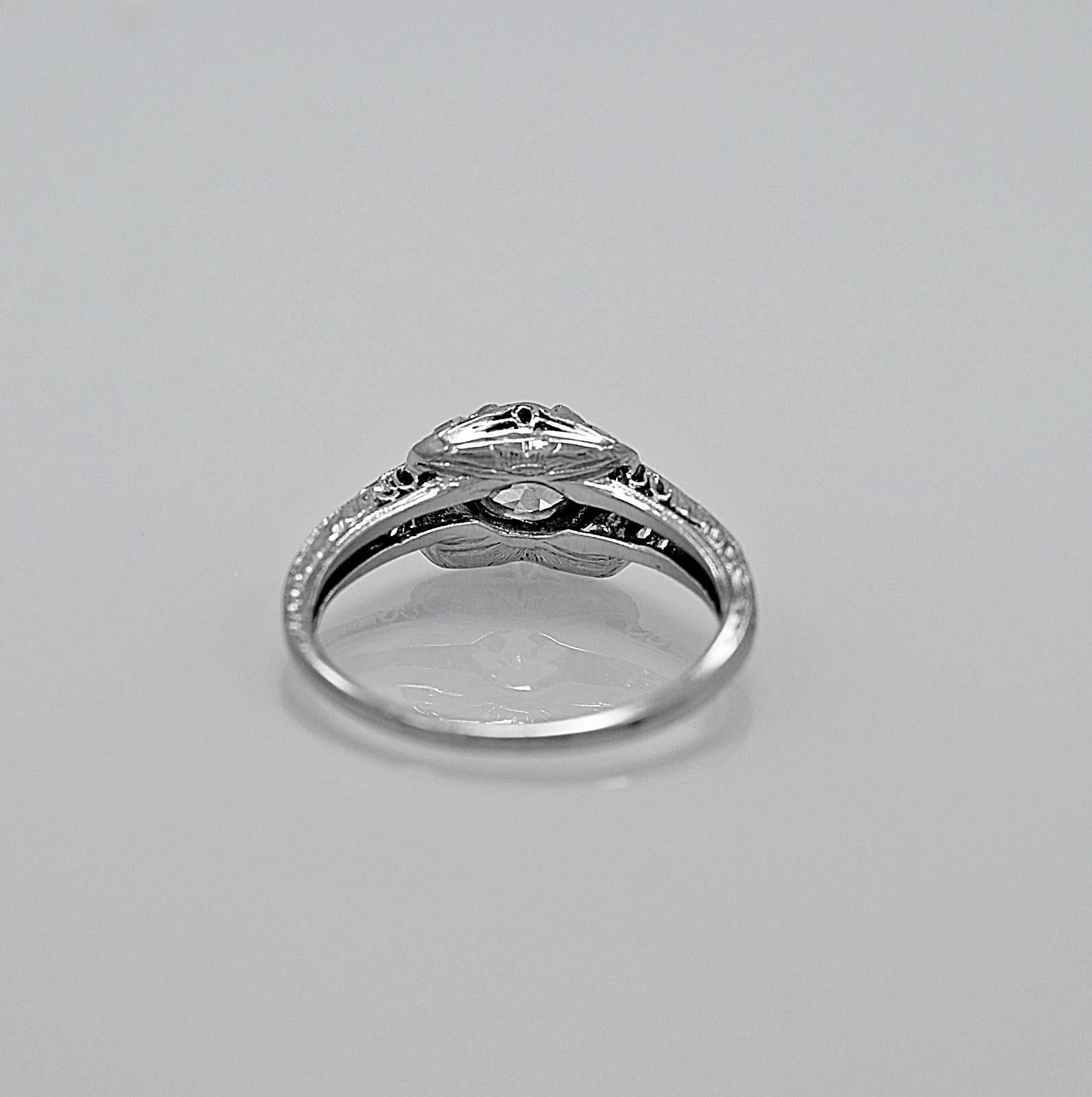 Old European Cut Art Deco .75 Carat Diamond Platinum Engagement Ring