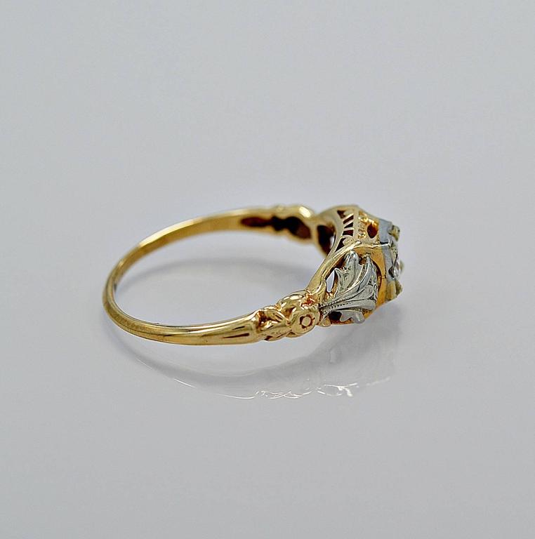 Jabel Antique Diamond Two Color Gold Engagement Ring at 1stDibs