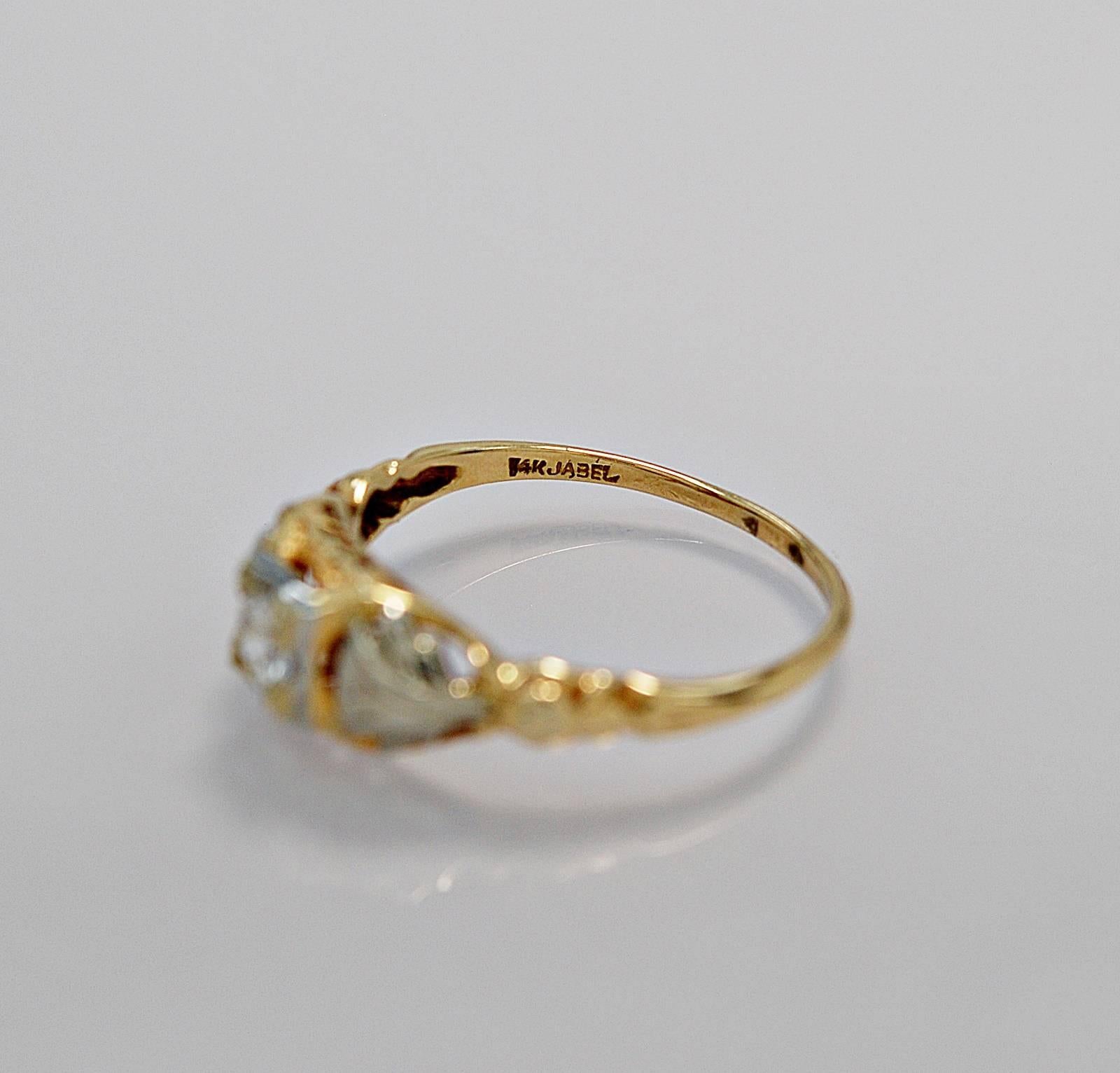 Jabel Antique Diamond Two Color Gold Engagement Ring In Excellent Condition In Tampa, FL