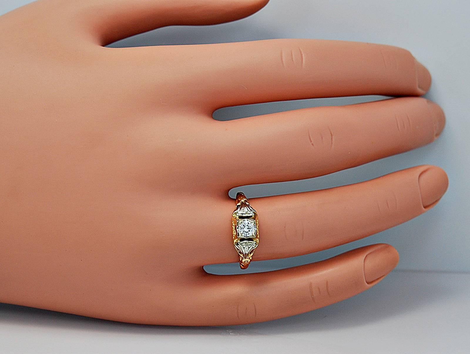 Women's Jabel Antique Diamond Two Color Gold Engagement Ring