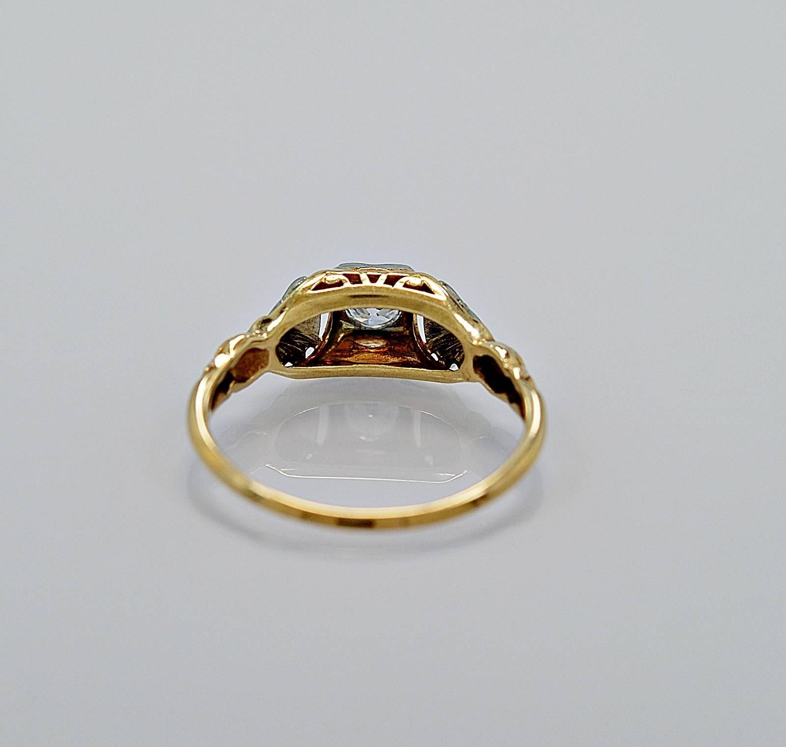 Art Deco Jabel Antique Diamond Two Color Gold Engagement Ring