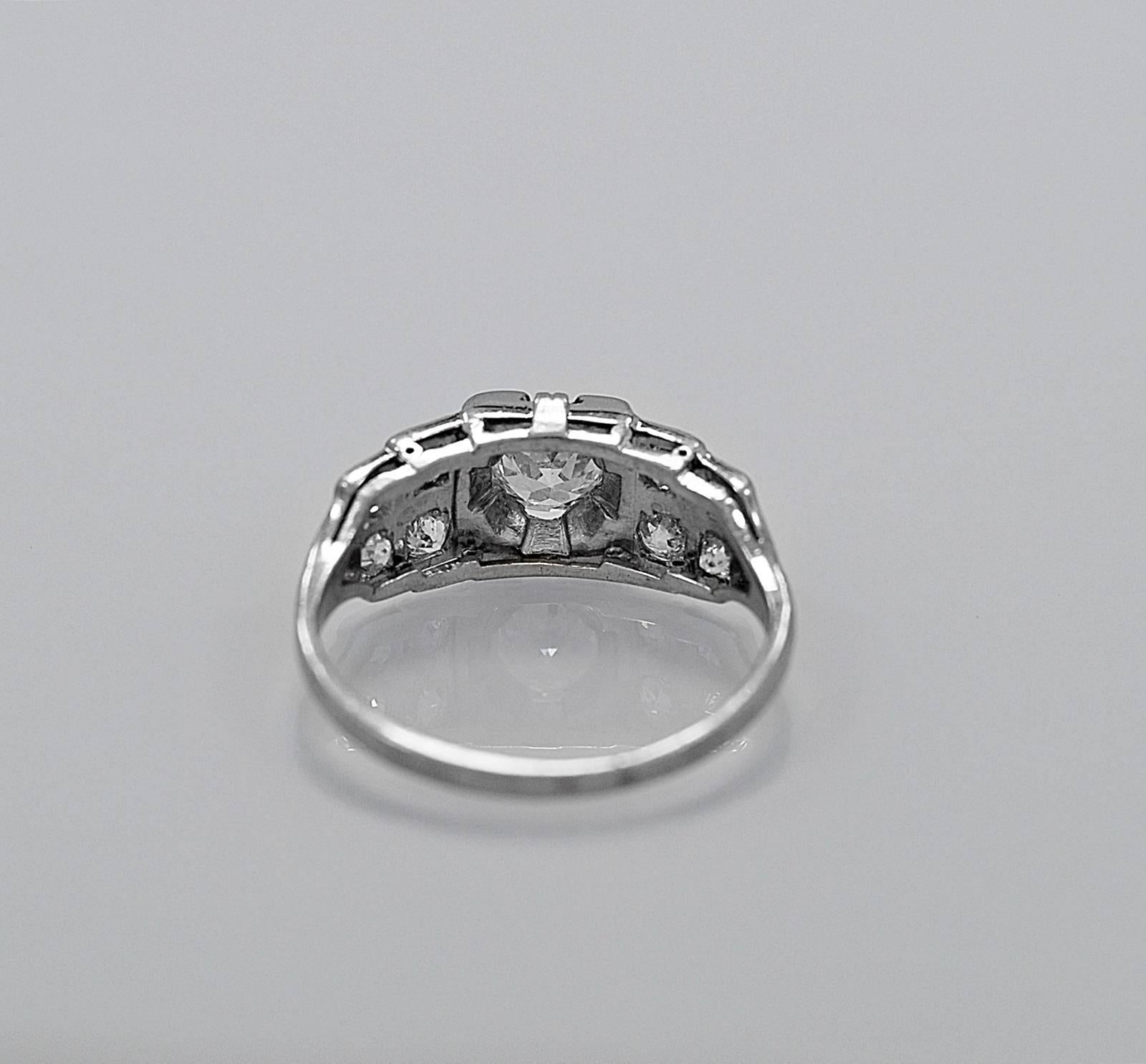 Art Deco .45 Carat Diamond Platinum Engagement Ring  In Excellent Condition In Tampa, FL