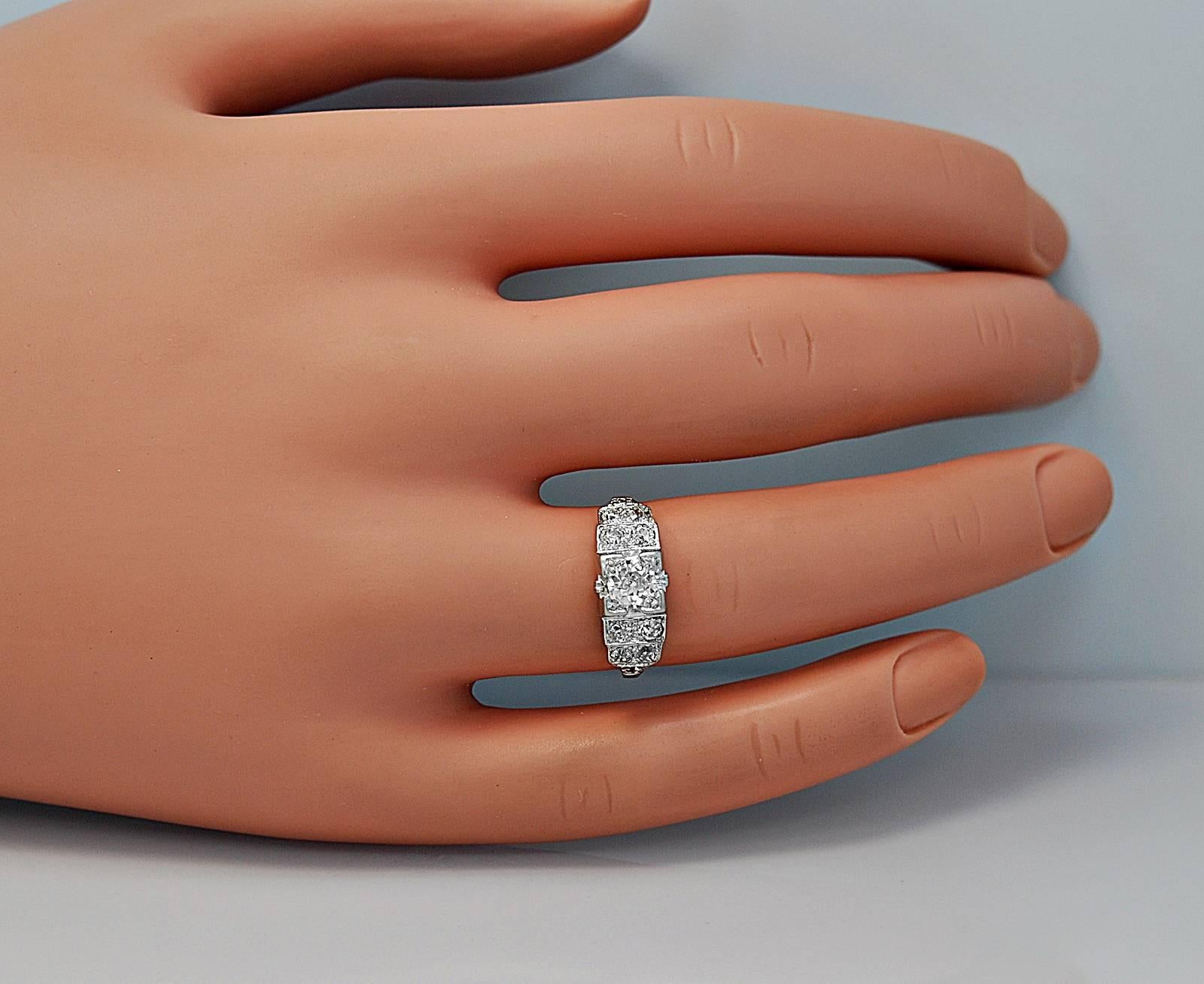 Women's or Men's Art Deco .45 Carat Diamond Platinum Engagement Ring 