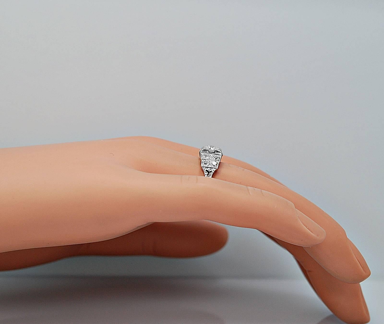 Art Deco .45 Carat Diamond Platinum Engagement Ring  2