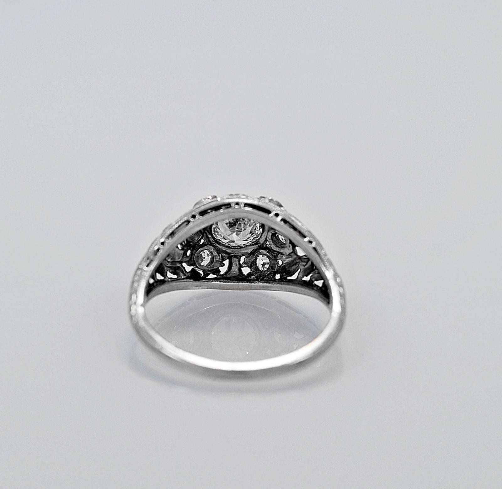 Art Deco 0.51 Carat Diamond Platinum Engagement Ring  In Excellent Condition For Sale In Tampa, FL