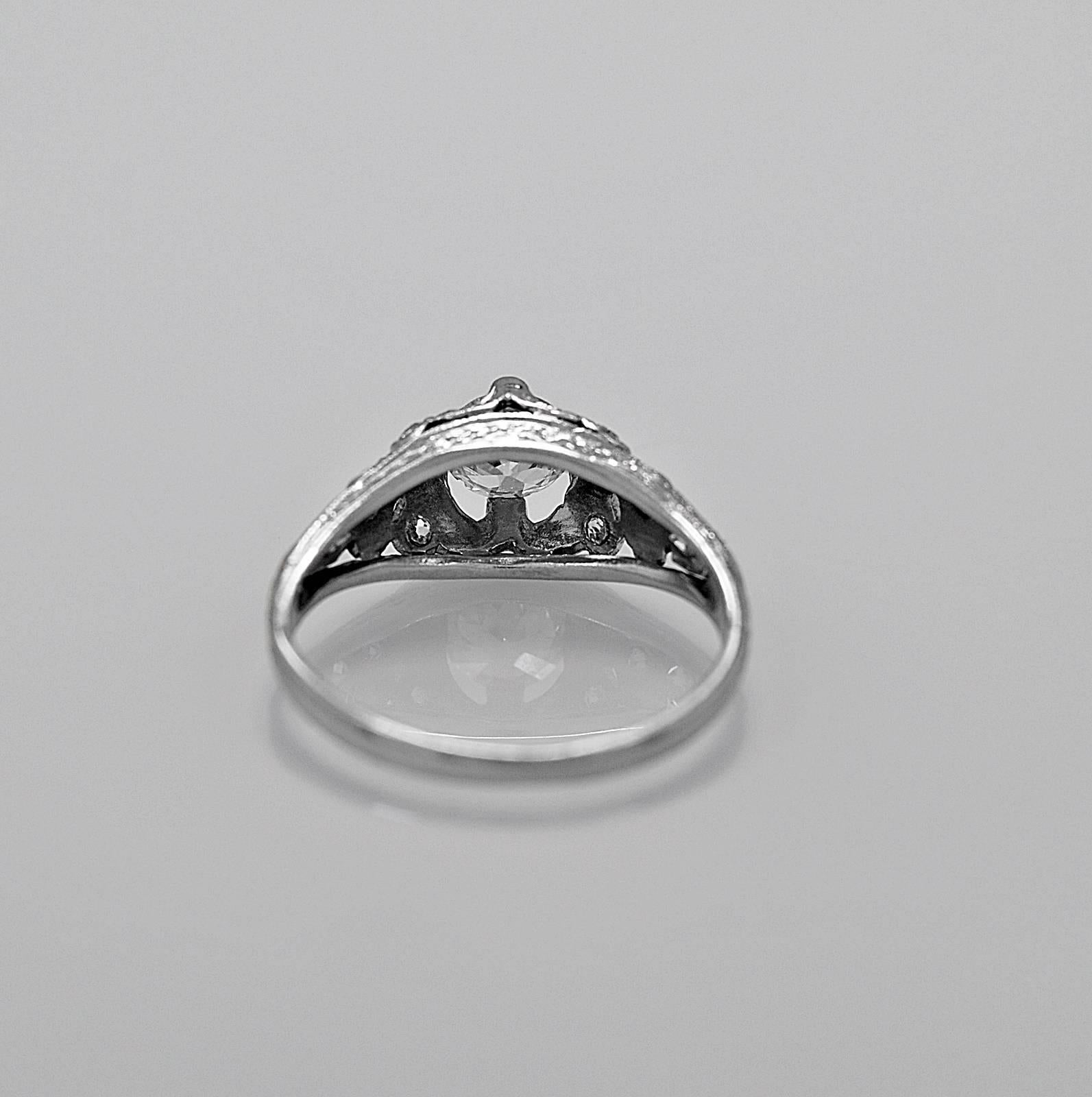 Old European Cut Art Deco .45 Carat Diamond Platinum Engagement Ring For Sale