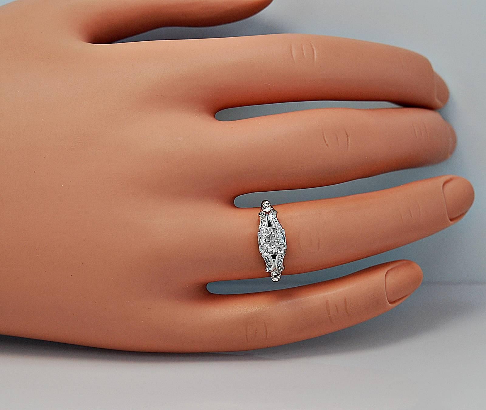 Art Deco .55 Carat Diamond Platinum Engagement Ring In Excellent Condition For Sale In Tampa, FL