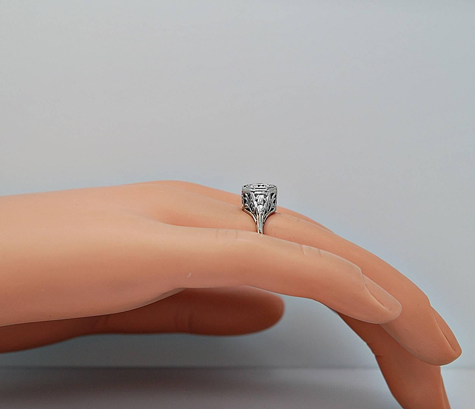 Art Deco Belais Antique .40 Carat Diamond Gold Engagement Ring  For Sale