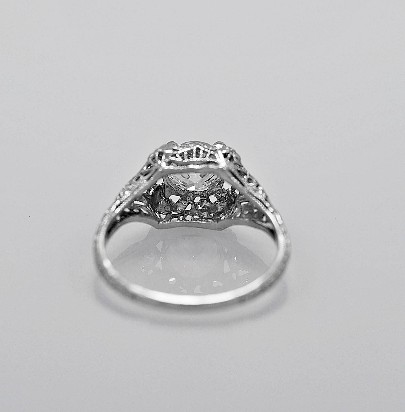 Art Deco .84 Carat Diamond Platinum Engagement Ring In Excellent Condition In Tampa, FL