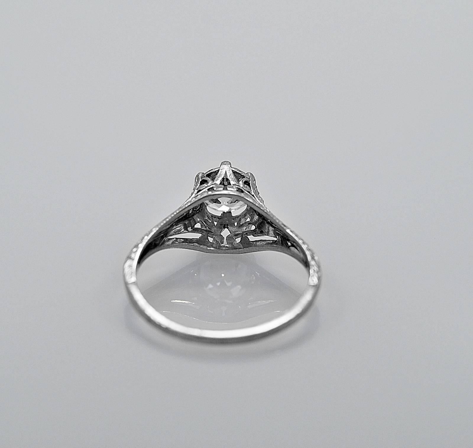 Old European Cut Art Deco .65 Carat Diamond Platinum Engagement Ring