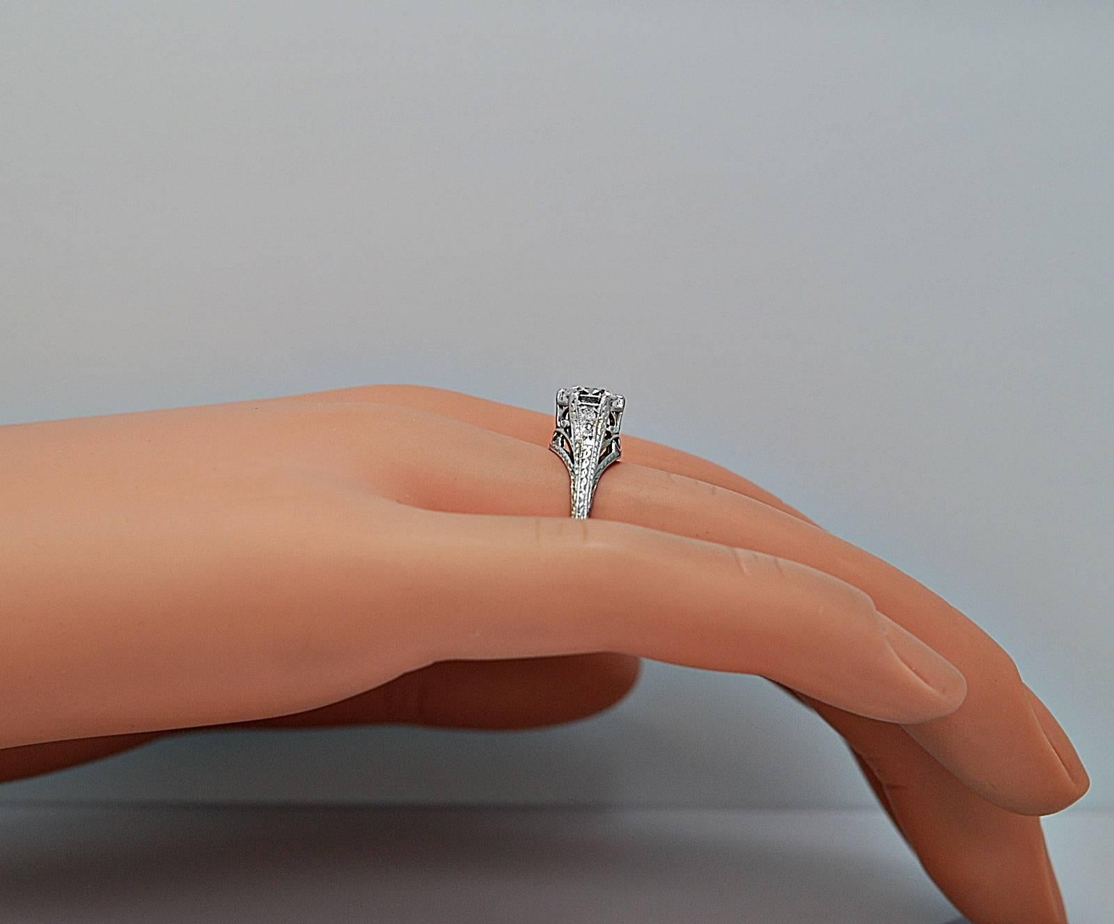 Women's Art Deco .65 Carat Diamond Platinum Engagement Ring