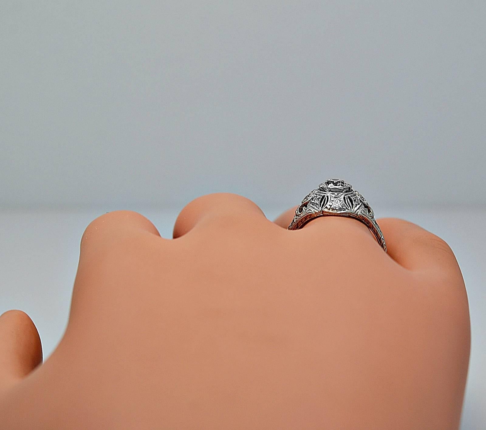 Lamberts Art Deco .74 Carats Diamonds Platinum Engagement Ring   For Sale 2