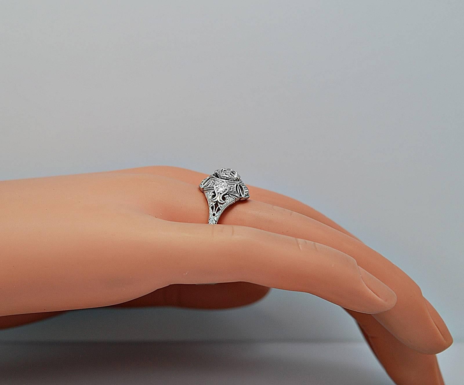 Lamberts Art Deco .74 Carats Diamonds Platinum Engagement Ring   For Sale 1
