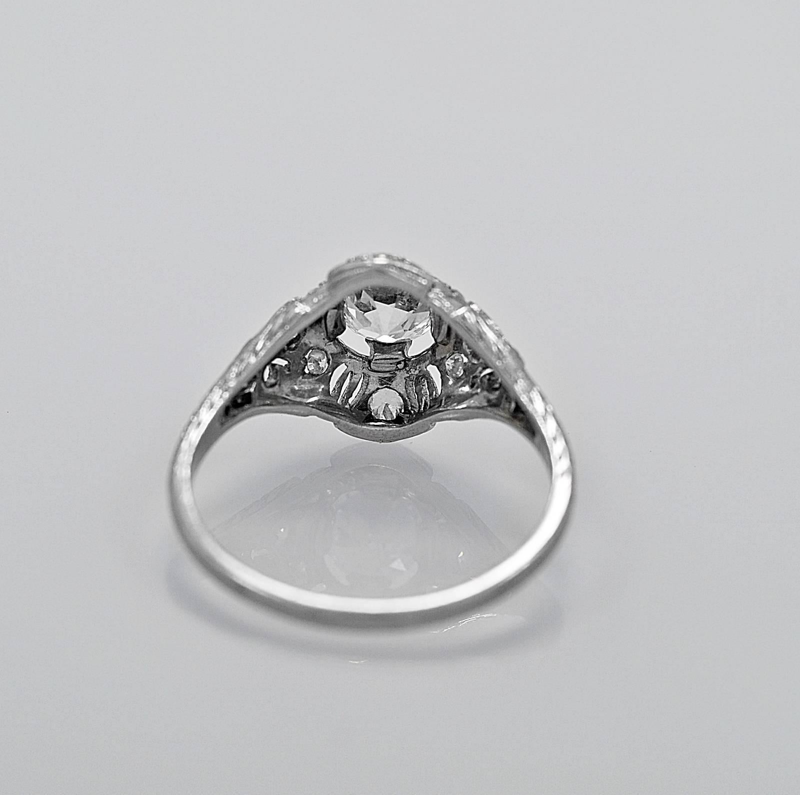 Lamberts Art Deco .74 Carats Diamonds Platinum Engagement Ring   In Excellent Condition For Sale In Tampa, FL