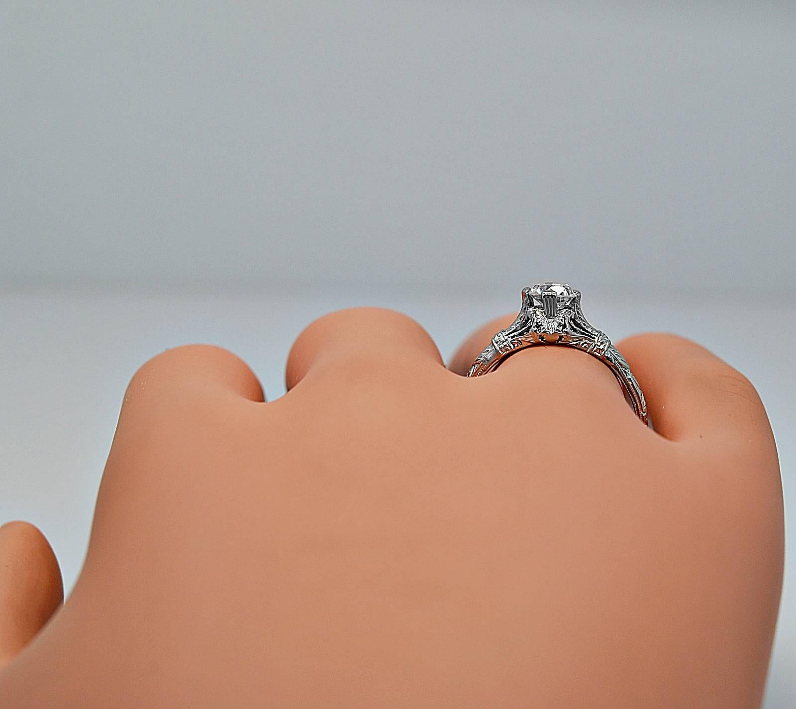 Art Deco .55 Carat Diamond Platinum Engagement Ring For Sale 1