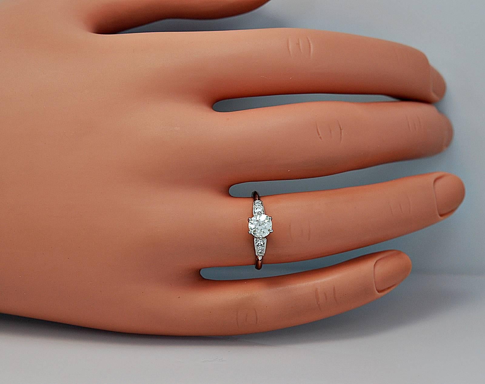 Old European Cut Art Deco .60 Carat Diamond Platinum Engagement Ring